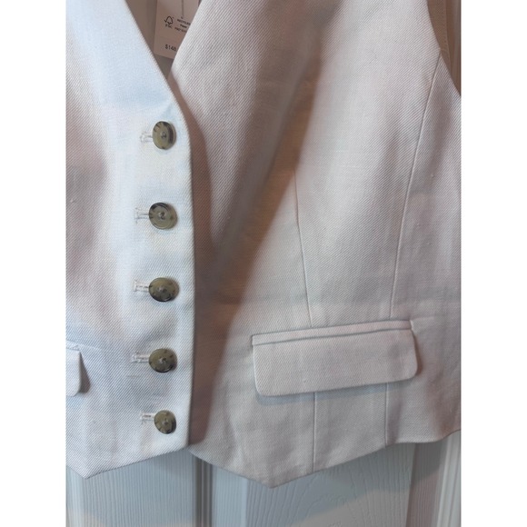 NEW J.Crew White Linen Blend Button Vest Size 10 Front Pockets - Picture 2 of 9